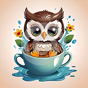 Ai generated. Cute owl cartoon illustrations, stickers, logos, decorative artwork