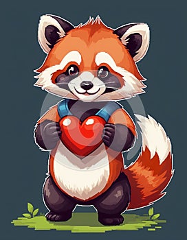 Ai generated Cute red panda holding a red heart. Valentine s day