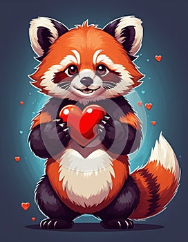 Ai generated Cute red panda holding a red heart. Valentine s day
