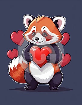 Ai generated Cute red panda holding a red heart. Valentine s day