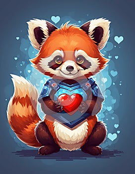 Ai generated Cute red panda holding a red heart. Valentine s day