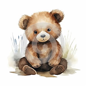 AI generated, cute teddybear in watercolor style illustration on white background.