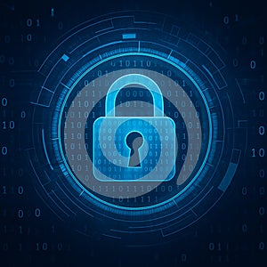 AI generated cyber lock with glowing binary code and digital circle symbolizing encryption cybersecurity and data protection in