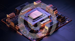 3d rendering of cpu in circuit board. Computer technology concept.