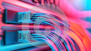 AI-generated Close Up Network Cables Connected to Server Rack