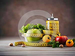 Ai generated diet plan and weight loss photo, proper nutrition, vegetables and fruits for diet plan and healthy lifestyle, weight