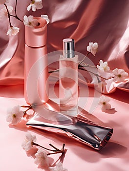 AI generated digital art of beauty products and almond blossoms