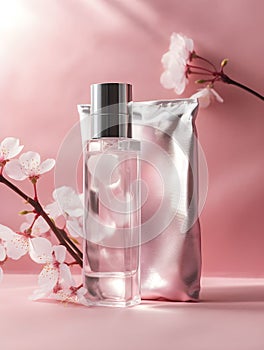 AI generated digital art of beauty products and almond blossoms