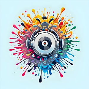 Color Burst Vinyl Record with Headphones â AI Generated Music Illustration