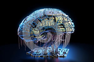 AI generated digital brain with connected wires