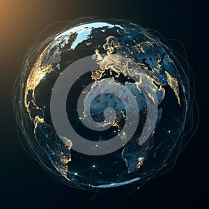 AI-Generated Digital Rendering of Earth with Global Connectivity