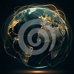 AI-Generated Digital Rendering of Earth with Global Connectivity