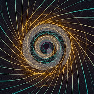 AI Generated A digital spiral pattern composed of interlocking geometric shapes in a spectrum of