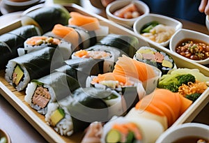 Ai generated Dive into Tuna-filled Gimbap Extravaganza with Side Delights photo