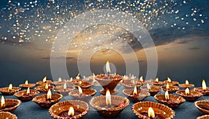 Ai generated Diwali Diyas with stared sky time