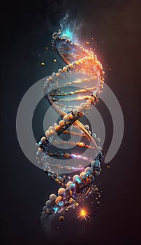 AI generated DNA molecule structure on dark background. Science concept.