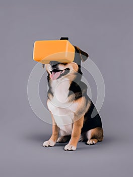 AI generated dog sitting and using VR goggles