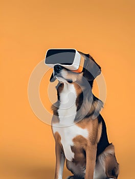 AI generated dog sitting and using VR goggles