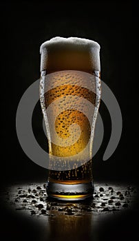 AI generated of draft and craft beer in tall glass by back light at black background