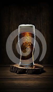 AI generated of draft and craft beer in tall glass by back light at black background