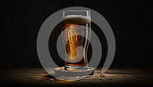 AI generated of draft and craft beer in tall glass by back light at black background