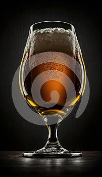 AI generated of draft and craft beer in tall glass by back light at black background