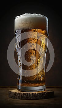 AI generated of draft and craft beer in tall glass by back light at black background