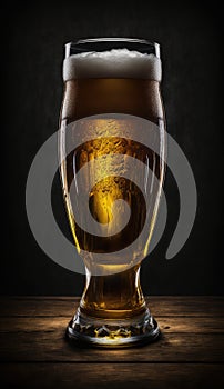 AI generated of draft and craft beer in tall glass by back light at black background