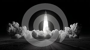Dramatic Rocket Launch in Black and White