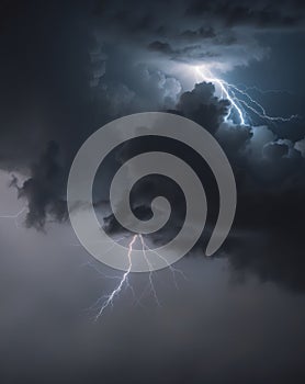 Dramatic Dark Storm Cloud Background with Flashes of Lightning