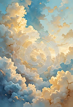 Golden Hour Clouds Illuminated By Warm Sunlight In Dreamy Sky