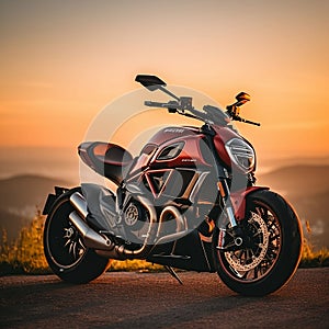 AI generated Ducati diavel v4 at sunset