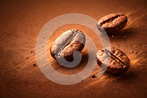 Roasted Coffee Beans In Motion With Warm Brown Background And Energy Concept
