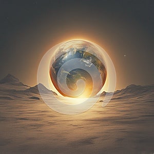 AI-Generated Earthscape, the earth is on a dry desert with glowing lights