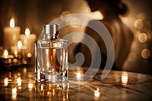 Elegant Perfume Bottle With Golden Reflections And Soft Candlelight