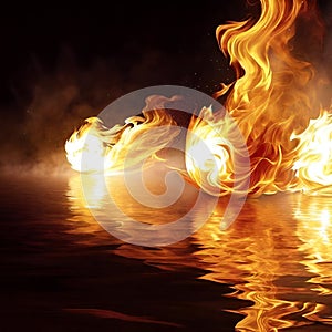 AI generated fire flames dancing on water body