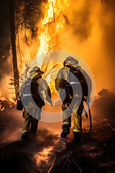 AI generated Firefighters fighting a fire in a forest