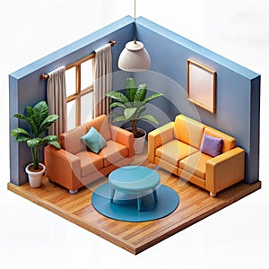 AI generated flat colors living room photo