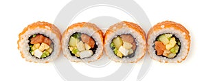 Fresh Sushi Rolls Isolated On White Background With Clean Minimal Presentation