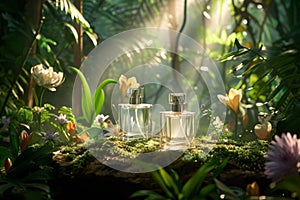 Enjoy the fresh, floral elegance of bespoke designer perfume with chic scent displayed on a cologne shelf photo
