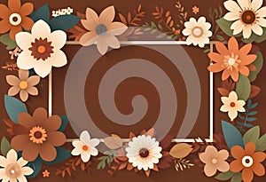 a frame with flowers border arround it on brown background photo