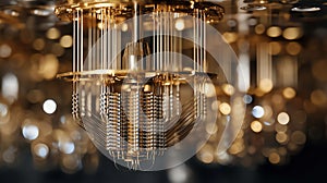 modern quantum computer processor core in golden cryostat