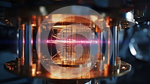 modern quantum computer processor core in golden cryostat
