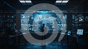 AI generated futuristic global command center with advanced data analytics dashboard