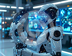 Futuristic Artificial Intelligence Robot Using Smartphone and Data Dashboard Interface â Advanced AI Technology Concept