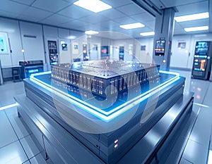 Futuristic Quantum Processor Chip in Advanced AI Data Center Semiconductor Technology and High Performance Computing