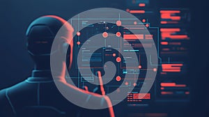 AI-generated Futuristic Robot Analyzing Digital Data Network