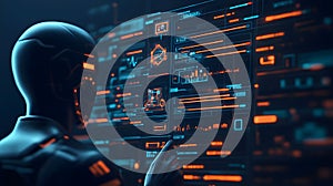 AI-generated Futuristic Robot Interacting With Digital Interface