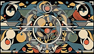 AI Generated. Generative AI. Abstract poster pattern. Inspired by Bauhus style and William Morris illustrations. Graphc Art. Can