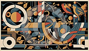 AI Generated. Generative AI. Abstract poster pattern. Inspired by Bauhus style and William Morris illustrations. Graphc Art. Can